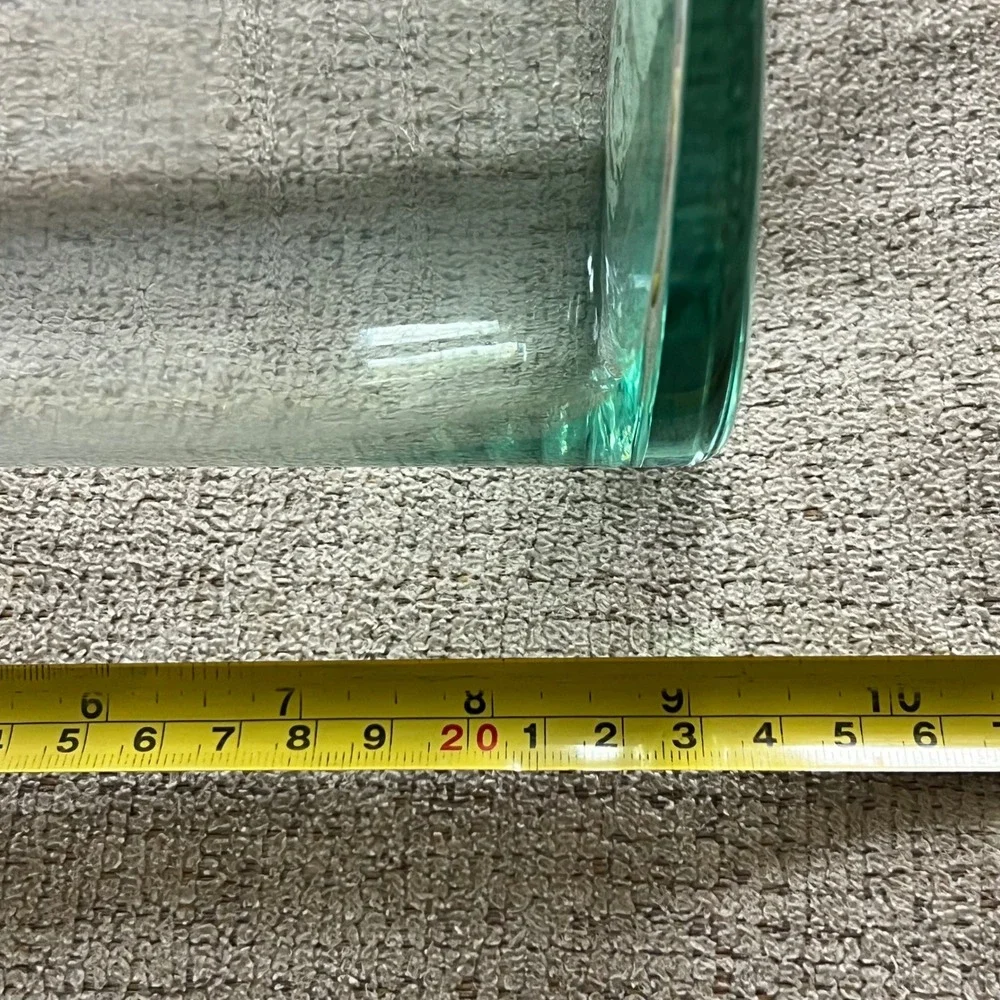 Magnolia Glass Vase Medium Leather Collar Clear Green Tint Made in Spain 9.5in